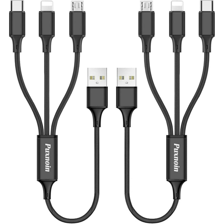 Multi Charging Cable, 2Pack Multi Charger Cable Short 1FT Braided Universal  3 in 1 Multiple USB Cable Charging Cord 