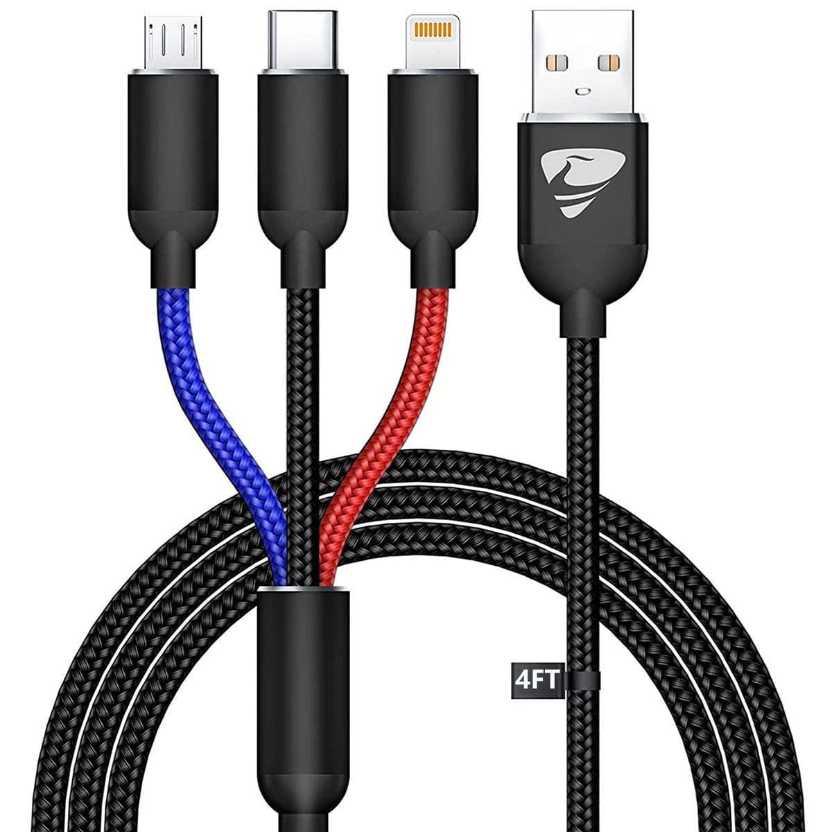 Multi Charging Cable, 3.5A Fast Multi Charger Cable 3 in 1 Multiple USB Cable Nylon Braided, Universal Charging Cord with USB Micro Type C Lightning Port for Cell Phones/iPhone/Samsung (1-Pack) - image 1 of 10