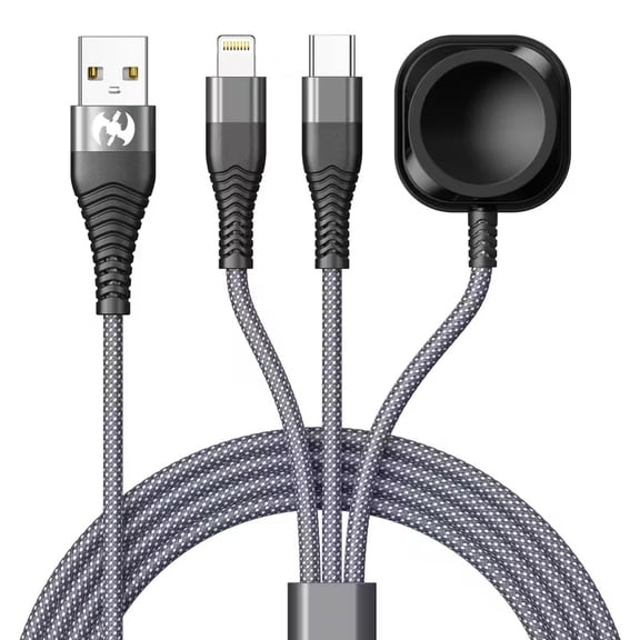 Multi Charging Cable 3 in 1, 4FT Braided Black Universal Phone Charger Cord with Type-C, Micro USB, IP Port for iPhone17/16/14/Android Phones