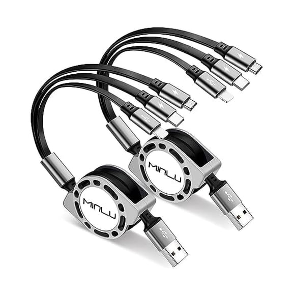Multi Charging Cable 3A, [2Pack 4ft] Retractable Multi Charging Cord 3 in 1 Fast Charger Cord, Multi Charger Adapter with Lightning/Type C/Micro USB Ports for Cell Phones/iPhone/Samsung/PS/Tablets
