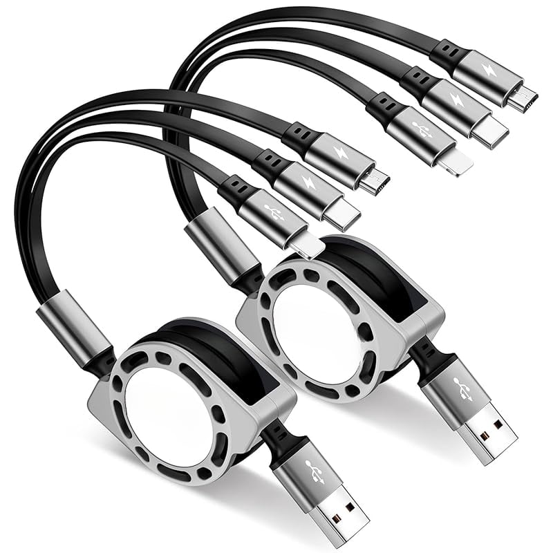 Multi Charging Cable 3A, [2Pack 4ft] Retractable Multi Charging Cord 3 in 1 Fast Charger Cord, Multi Charger Adapter with Lightning/Type C/Micro USB Ports for Cell Phones/iPhone/Samsung/PS/Tablets