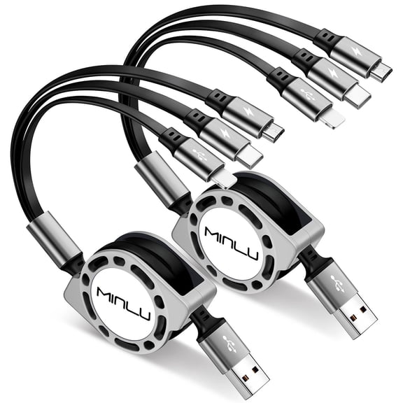 Multi Charging Cable 3A, [2Pack 4ft] Retractable Multi Charging Cord 3 in 1 Fast Charger Cord, USB C Charger Adapter with Lightning/Type C/Micro USB Ports for Cell Phones/iPhone/Samsung/PS/Tablets