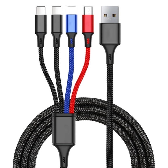 Multi Charging Cable, 4 in 1 Multi Phone Charger Cable Fast Charging Cord with USB C, Micro USB Cable Compatible with iPhone/Samsung/Android Phone, Black