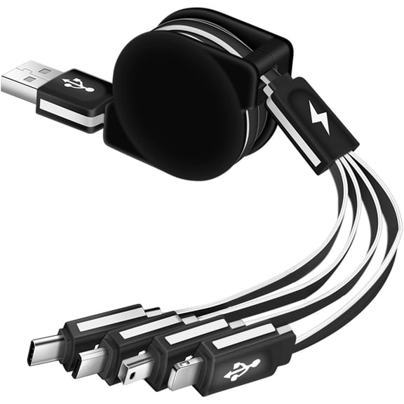 Multi Charging Cable 4 in 1 Multi USB Charger Cable Retractable Universal Multiple USB Charging Cord Adapter with Mini USB/IP/Micro USB/Type C Port for PS3/Samsung Galaxy/LG/HTC More [2Pack/3Ft]