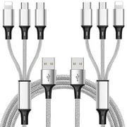 Multi Charging Cable, 4 ft Multi USB Charger Cable Aluminum Nylon 3 in 1 Universal Multiple Charging Cord with Type-C/Micro /IOS USB Connectors for Most Phones & Table