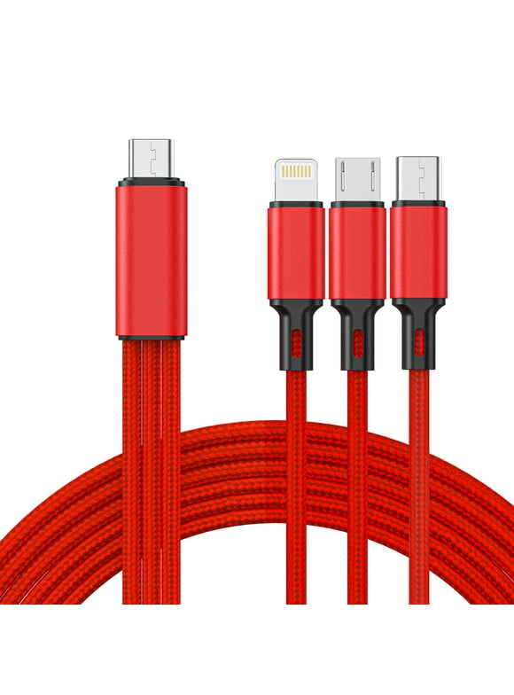 Multi Charging Cable 4FT, Multi Fast Charger Nylon Braided 3 in 1 Universal Phone Charger Fast Charging with USB C/Micro USB/iPhone Port Compatible with Most Phones & Pads, Samsung galaxy, Color(Red)