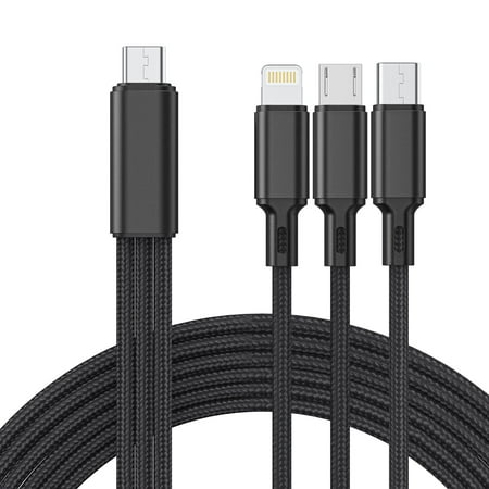 Cshidworld Multi Charging Cable 4FT, Multi Fast Charger Nylon Braided 3 in 1 Universal Phone Charger Fast Charging with USB C/Micro USB/iPhone Port Compatible with Most Phones & Pads,Black