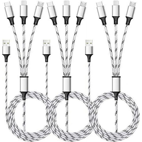 Multi Charging Cable, 4ft 3Pack Multi Charger Cable Nylon Braided Multiple USB Universal 3 in 1 Charging Cord Adapter with Type-C, Micro USB Port Connectors for Cell Phones and More
