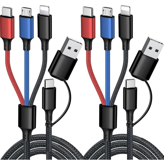 Multi Charging Cable 5 in 1, 2Pack 4FT USB C Multi Charger Cable Universal Multiple Charging Cord with USB C/Micro USB Connectors for Most Cell Phone, Tablets (Charging Only)
