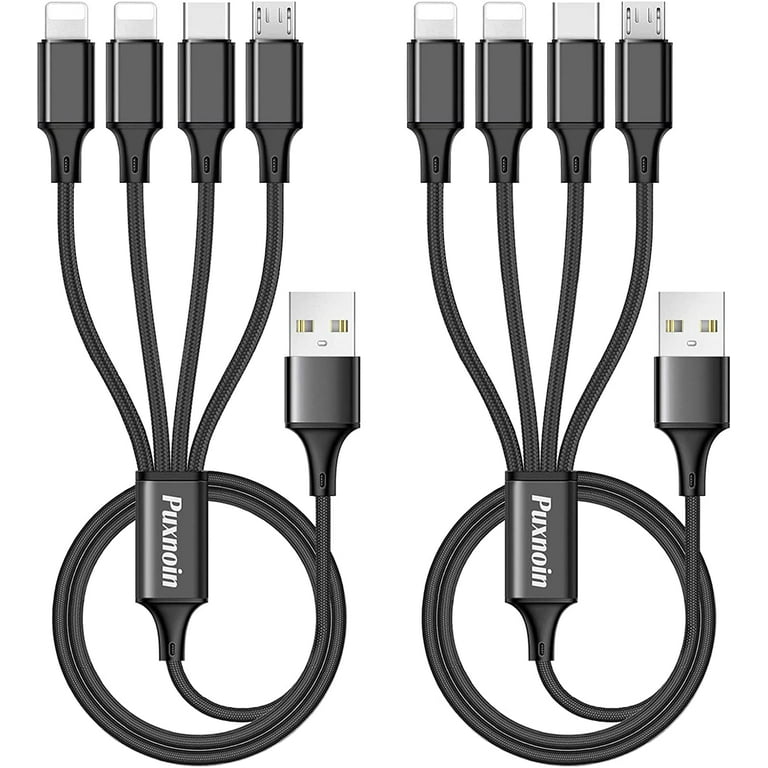 Multi Charging Cable, Multi Charger Cable 2Pack 4FT Nylon Braided Universal  4 in 1 Multiple USB Cable Fast Charging 