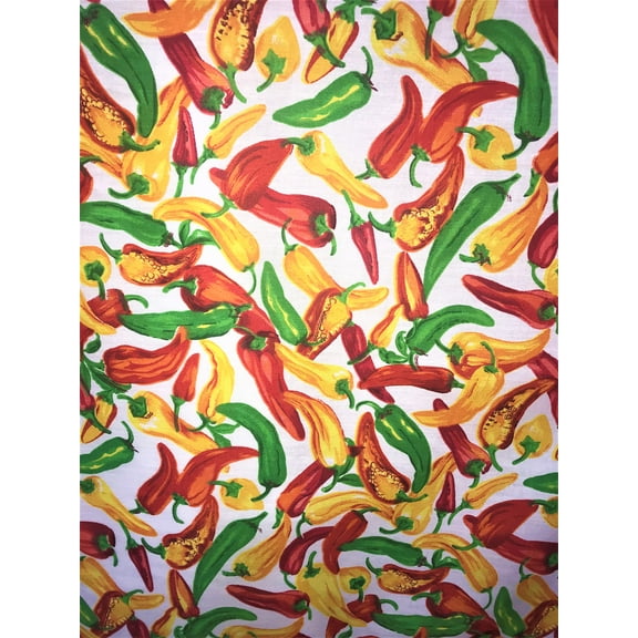 Multi Chilis Print Broadcloth, Sells by the Yard from Sal Tex Fabrics, White