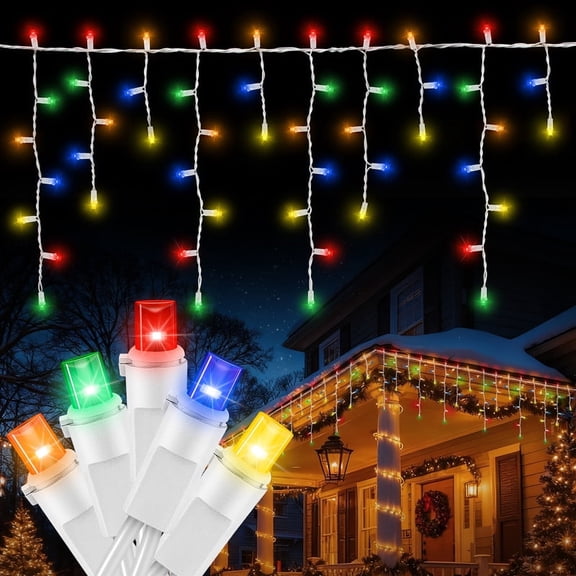 Multi Christmas lcicle Lights, 6.2Ft 20 Drops100LED ConnectableWaterproof Professional Grade Outdoor Indoor Decor forXmas, Thanksgiving Day, Party, Patio, courtyard, Window, FenceDecor