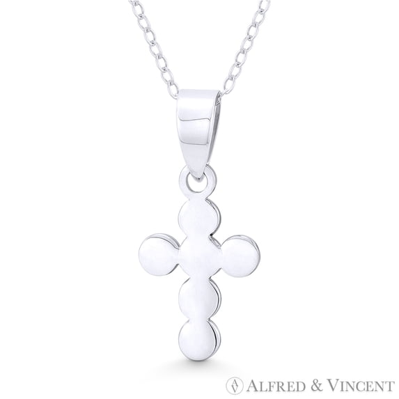 Multi-Circle Fancy Cross Pendant w/ Chain Necklace in .925 Sterling Silver