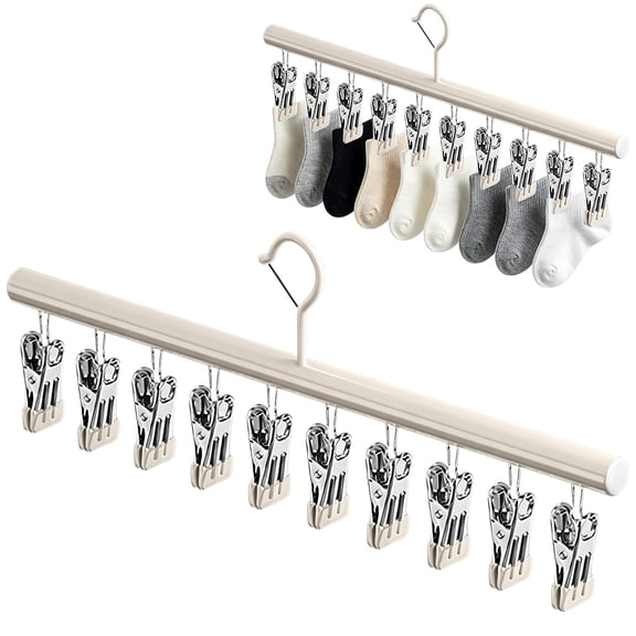 Multi Clip Sock Drying Hanger, Space Saving Rotatable Laundry Drying Rack with Metal Clips, Windproof Anti-Slip Underwear Lingerie Drying Bar, Stackable Portable Closet Storage Organizer