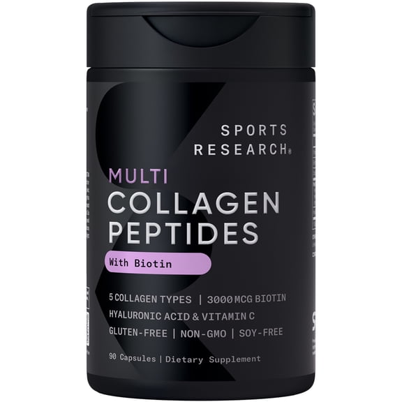 Sports Research Collagen Peptides w/Biotin & Hyaluronic Acid, 90 Count