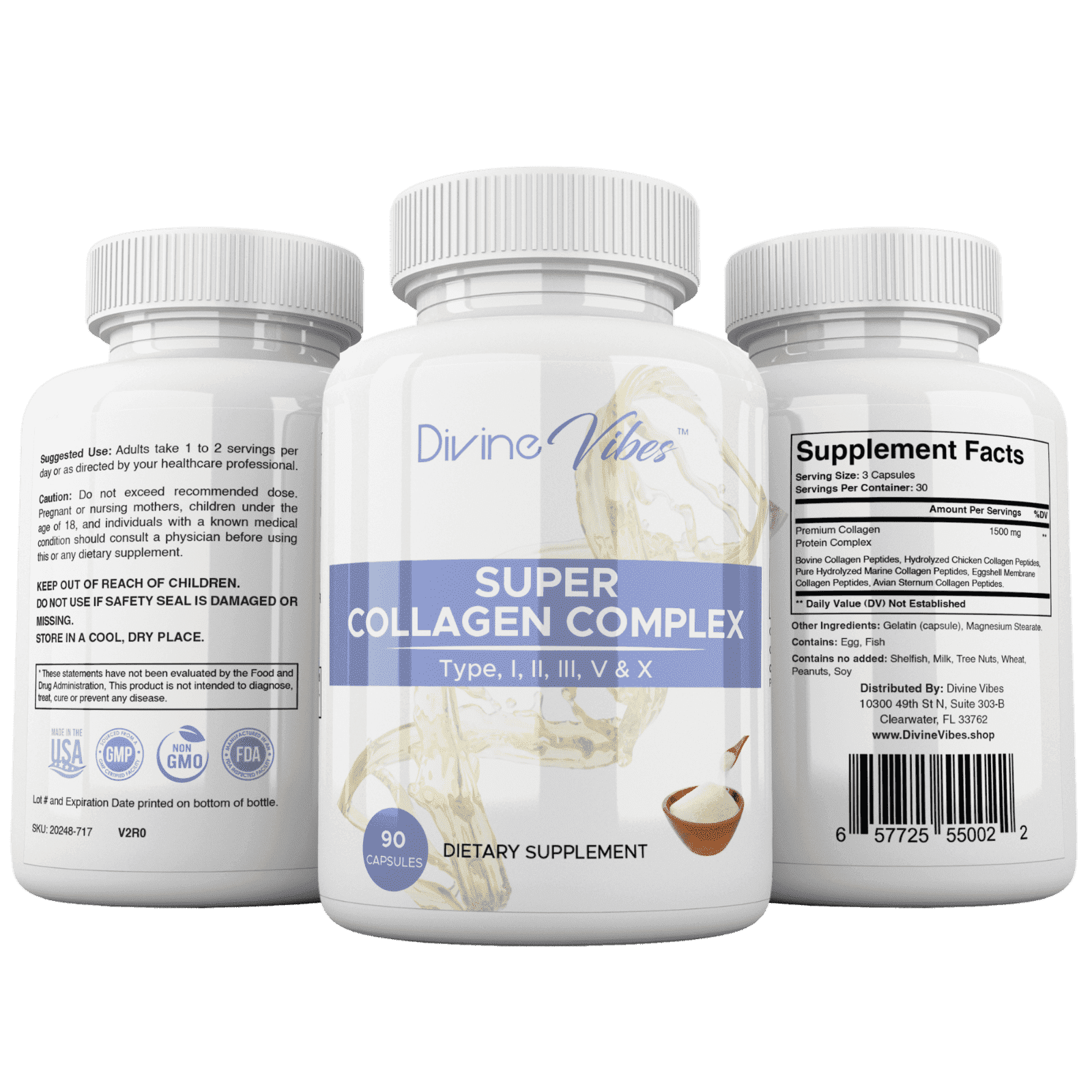 Multi Collagen Complex Capsules – Type I, II, III, V & X – Hair, Skin, Nails & Joint Support – Anti-Aging Supplement – Non-GMO, All-Natural, 90 Capsules, 30-Day Supply, Made in USA