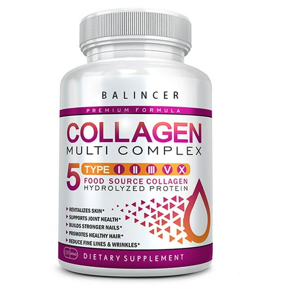 Multi Collagen Complex, Type I, II, III, V, X - Hydrolyzed Collagen Peptides - Hair, Skin, Nail & Joint Support - 120 Capsules