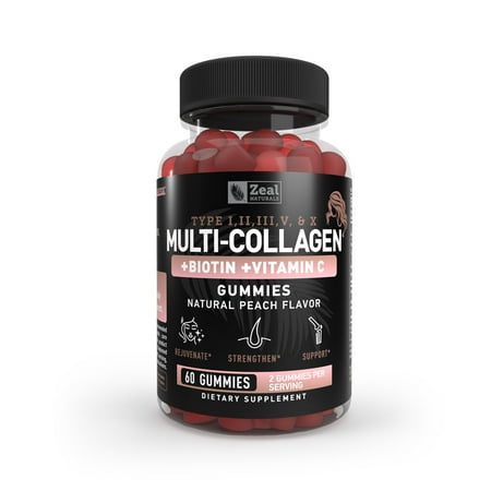 Zeal Naturals Multi Collagen Gummies with Biotin & Vitamin C, Hair Skin & Nails, 60 Count
