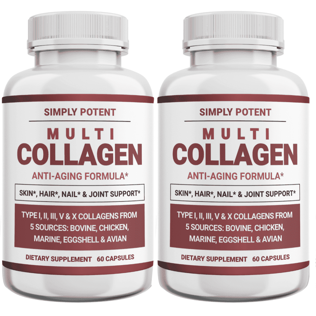 Simply Potent Multi Collagen Peptides Capsules, 60 Type I II III V X Hydrolyzed Collagen, Keto & Paleo, Gluten Free, Pack of 2