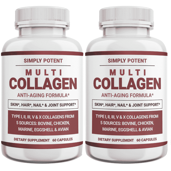 Simply Potent Multi Collagen Peptides Capsules, 60 Type I II III V X Hydrolyzed Collagen, Keto & Paleo, Gluten Free, Pack of 2