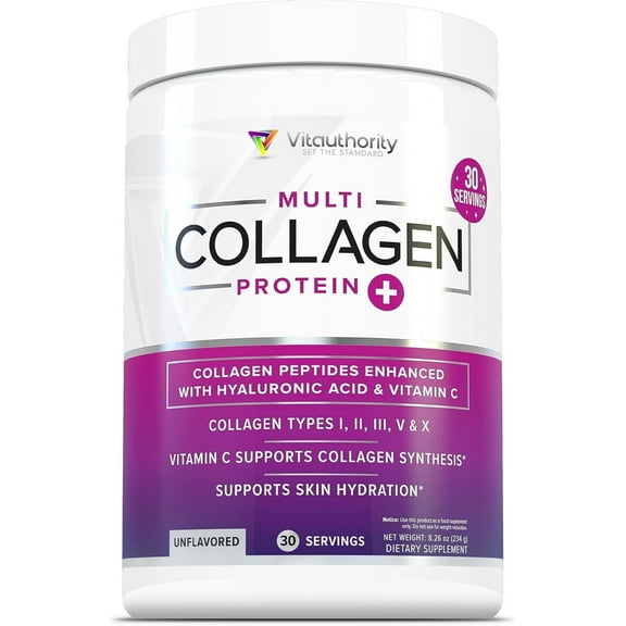 Vitauthority Multi Collagen Peptides Hydrolyzed Protein Powder, Unflavored, 8.26 oz