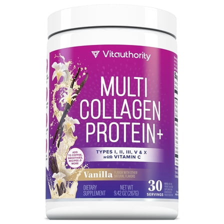 Multi Collagen Peptides Powder for Women - Hydrolyzed Collagen Powder for Women for Beautiful Hair Skin and Nails 30 Servings Vanilla Flavored