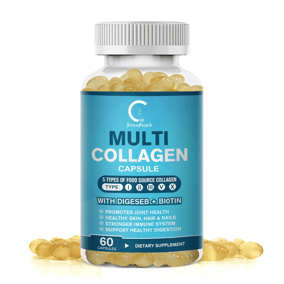 GPGP Multi Collagen Pills 5000mg, Types I, II, III, V & X for Hair Skin and Nails Healthy, 60 Capsules