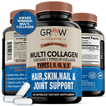Multi Collagen Pills (Type I, II, III, V, X) 1800mg for Anti-Aging, Hair, Skin, Nails and Joint Support, 30 Day Supply– High Absorption Collagen Peptides All 5 Types - 90 Capsules