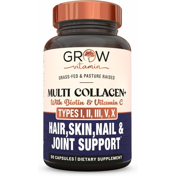 Multi Collagen Pills (Types I, II, III, V & X) 1800mg - 100% Natural - Non GMO, Grass Fed Collagen - Anti Aging Support for Hair, Skin, Nails - Protein Pills for Joint Support - 90 Capsules