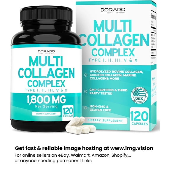 Multi Collagen Pills for Women & Men (120 Capsules) Type I, II, III, V and X - Pure Hydrolyzed Collagen Peptides Supplement - Hair, Skin, Nails & Joint Support - 3rd Party Tested, Non GMO