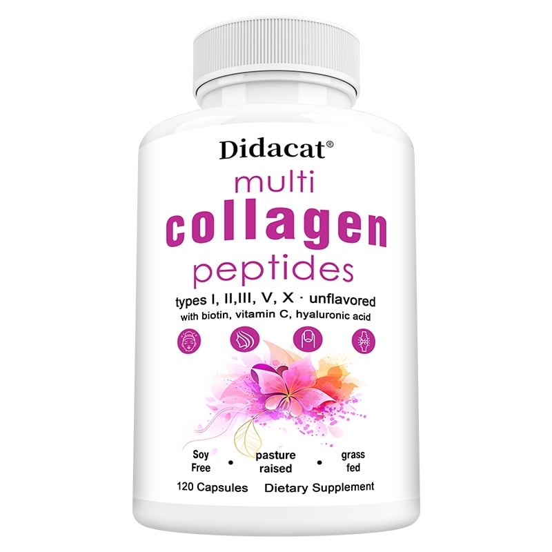 Multi Collagen Pills for Women & Men, Type I, II, III, V, X - Hydrolyzed Collagen Peptides with Biotin, Hyaluronic Acid & Vitamin C | Hair, Skin, Nail & Joint Support - 120 Capsules