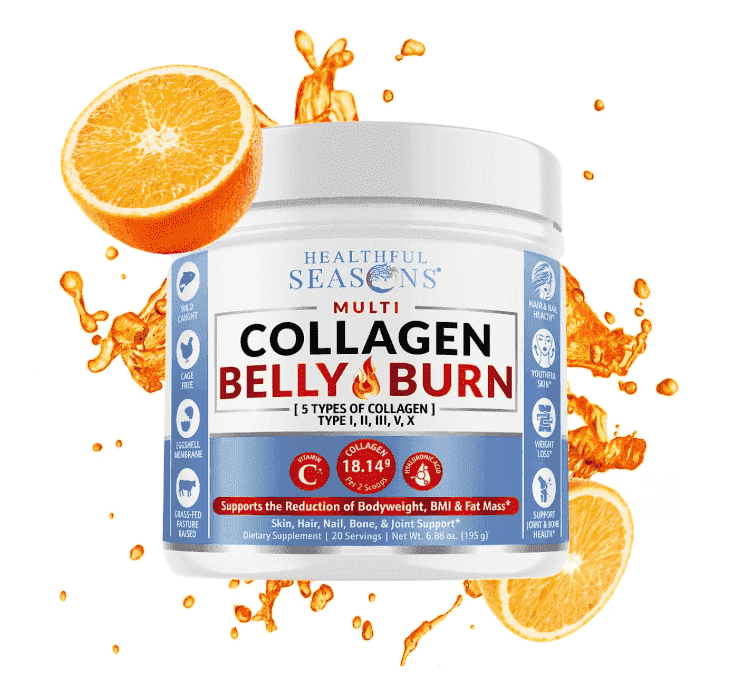 Healthful Seasons Collagen Belly Burn – Multi Collagen Powder + Vitamin C & Hyaluronic Acid – Metabolism, Skin & Joint Support – 20 Servings