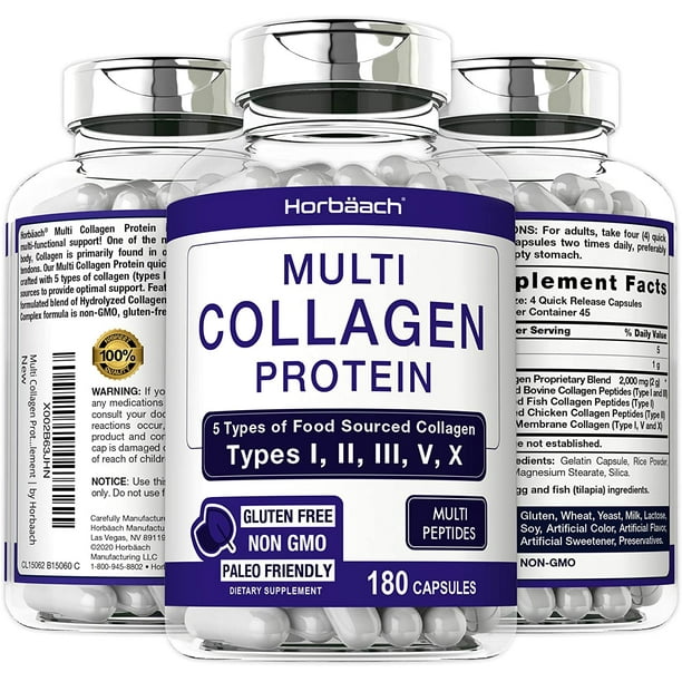Multi Collagen Protein 2000 mg 180 Capsules Type 1, 2, 3, 5, 10