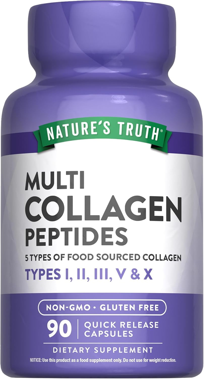 Multi Collagen Protein | 90 Capsules | Type I, II, III, V, X | Collagen Peptide | by Nature's Truth