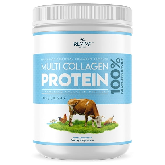 Multi Collagen Protein Powder (16oz) - Unflavored - Hydrolyzed Grass Fed Bovine, Wild Caught Marine, Chicken and Eggshell Collagen Supplement. By Revive Naturals
