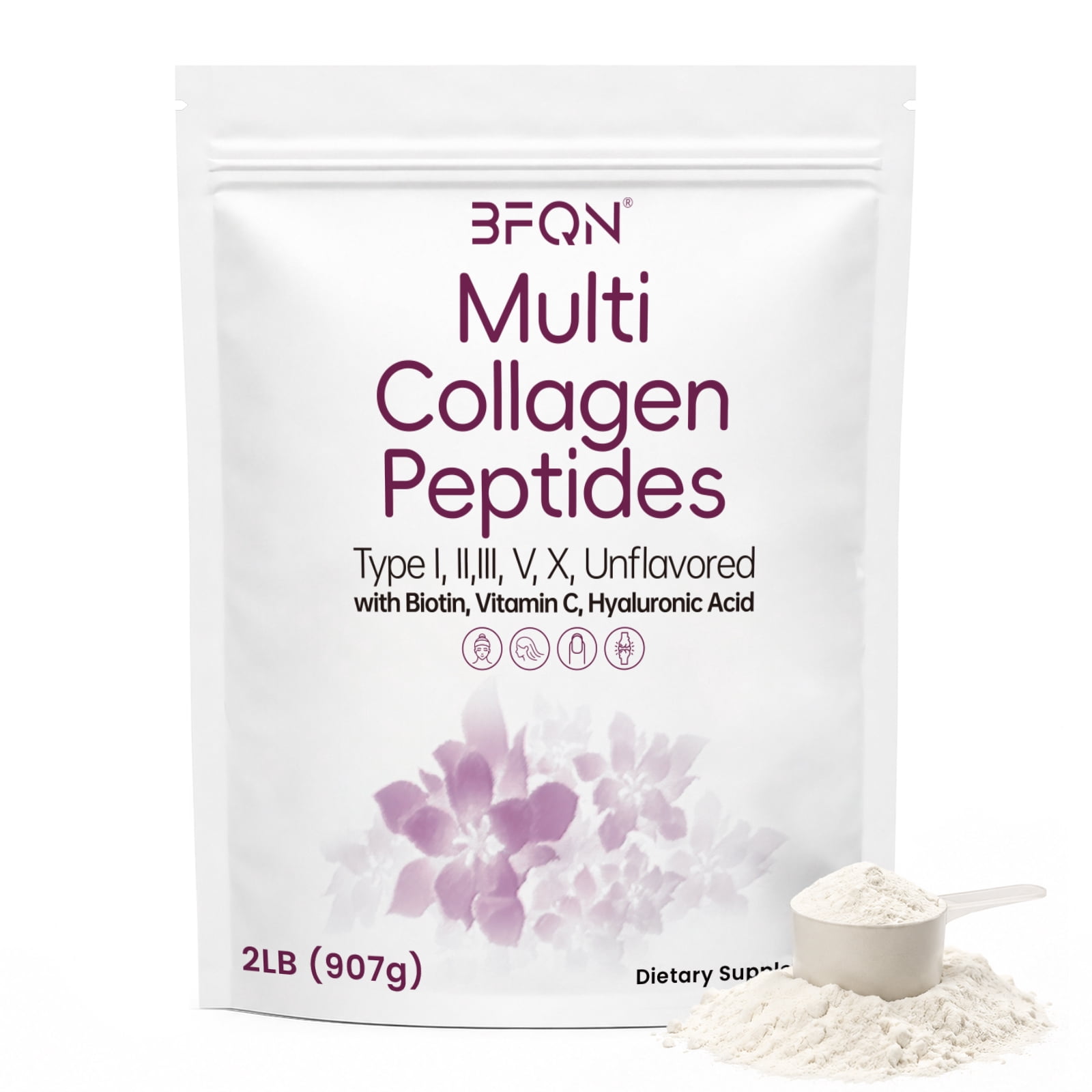 Multi Collagen Protein Powder, 2 Pounds – Type I, II, III, V, X, Hydrolyzed Collagen, Hyaluronic Acid Power, Biotin, Vitamin C – Unflavored Collagen Peptides – Easy Dissolve