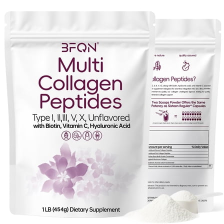 Multi Collagen Protein Powder, 2 Pounds – Type I, II, III, V, X, Hydrolyzed Collagen, Hyaluronic Acid Power, Biotin, Vitamin C – Unflavored Collagen Peptides – Easy Dissolve
