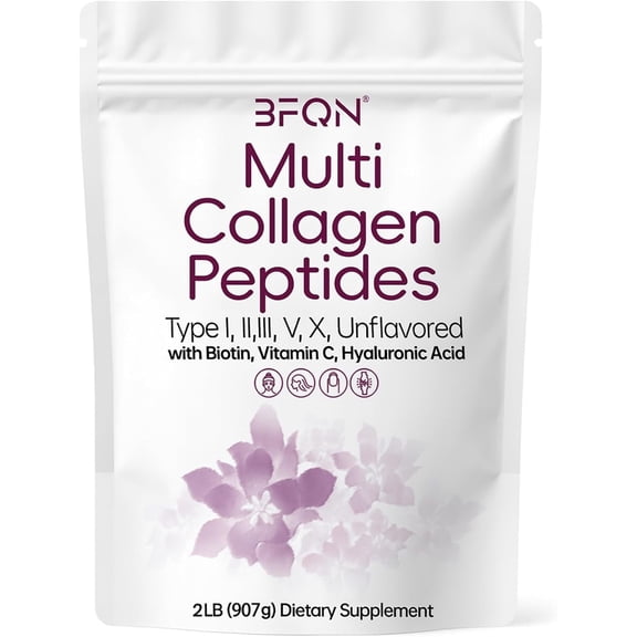 Multi Collagen Protein Powder, 2 Pounds – Type I, II, III, V, X, Hydrolyzed Collagen, Hyaluronic Acid Power, Biotin, Vitamin C – Unflavored Collagen Peptides – Easy Dissolve