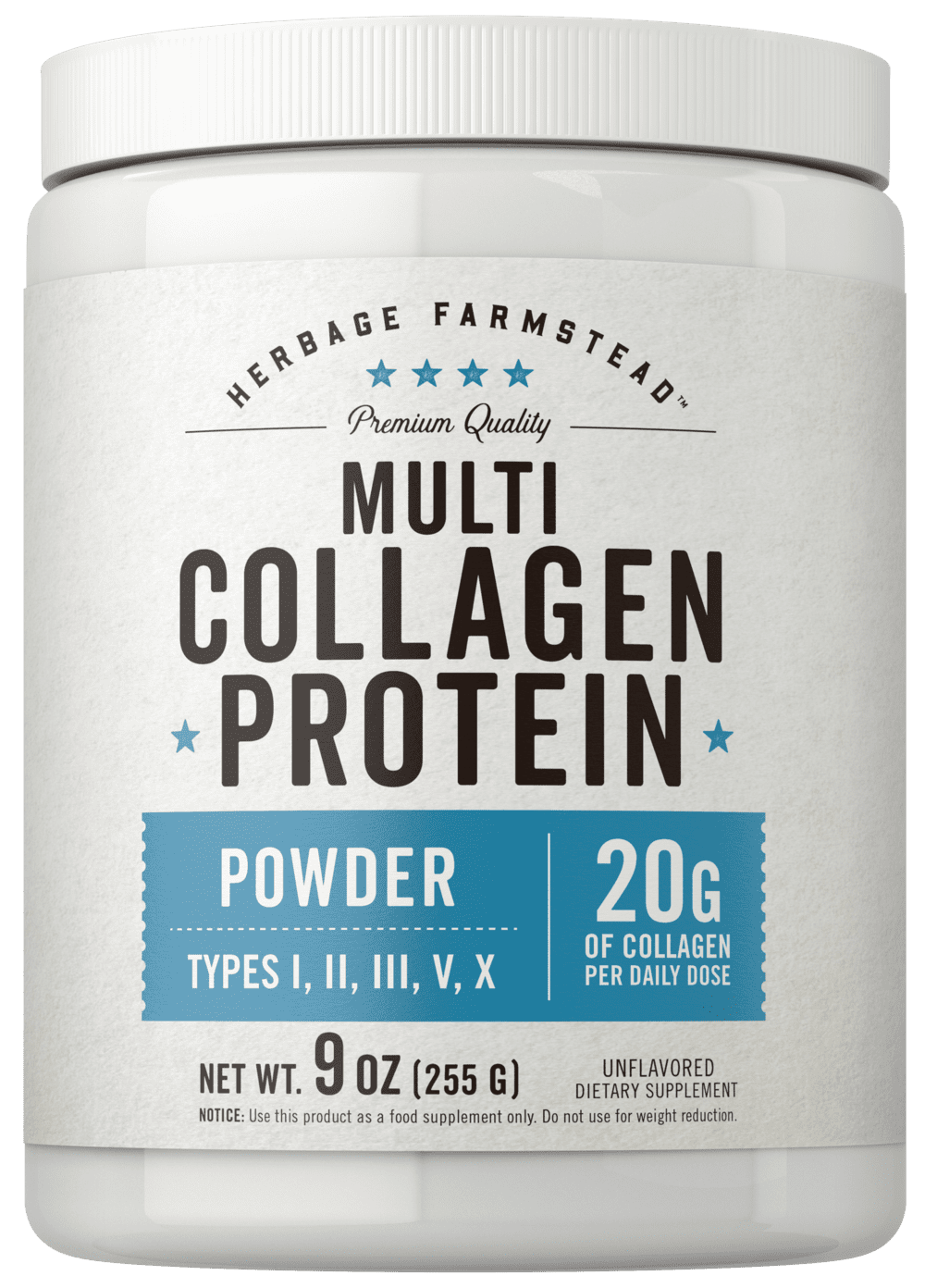 Multi Collagen Protein Powder | 9oz | Unflavored | Types I, II, III, V, X | by Herbage Farmstead