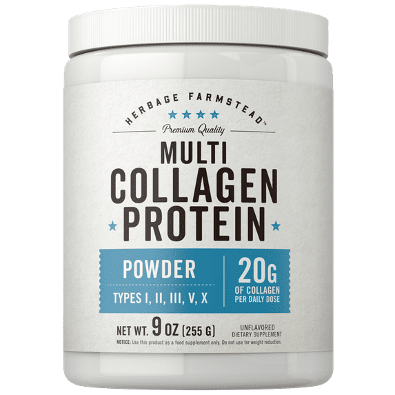 Multi Collagen Protein Powder | 9oz | Unflavored | Types I, II, III, V, X | by Herbage Farmstead