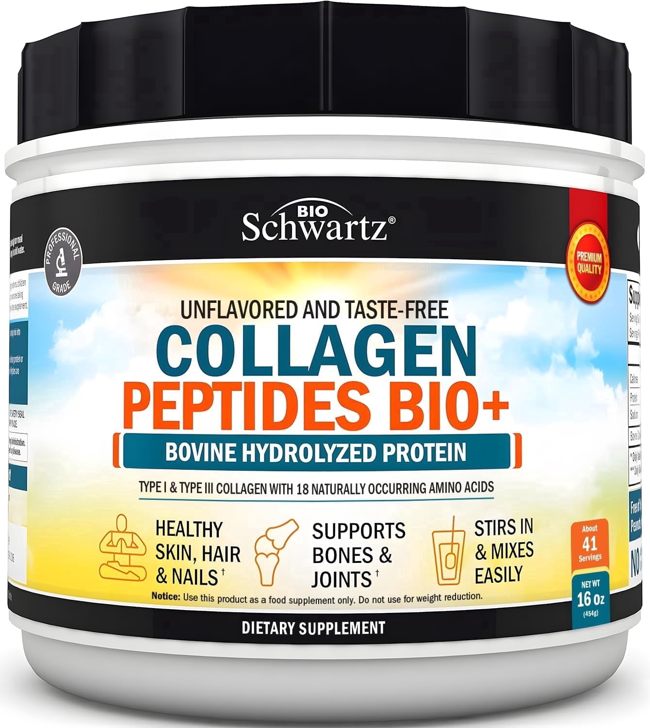 Multi Collagen Protein Powder for Men & Women - Grass Fed Collagen Peptides Powder for Women & Men with Types I & 3 plus Naturally Occurring Amino Acids - Hydrolyzed Easy to Mix & Unflavored (16oz)