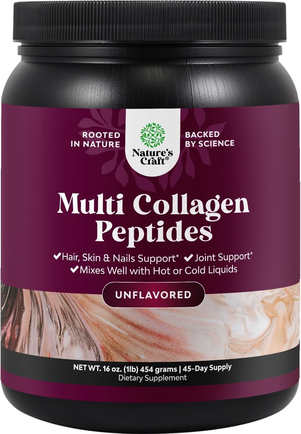 Natures Craft Multi Collagen Peptides, Hydrolyzed Protein Powder for Skin and Bone Joint Support, 1 lb