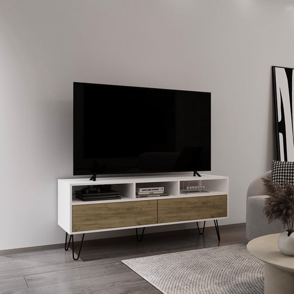 Multi - Color 54" Cabinet - Organize Media & Hide Cables - Primary Living Space - Modern Design with Black Metal Legs