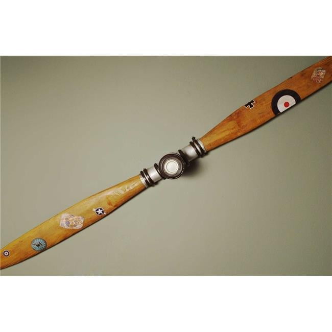 Vintage Brown Wood and Brass Airplane Propeller Sculpture
