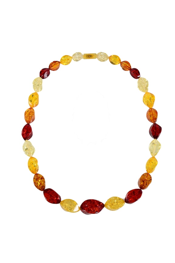 Multi Color Amber Graduated Nugget Necklace-24"