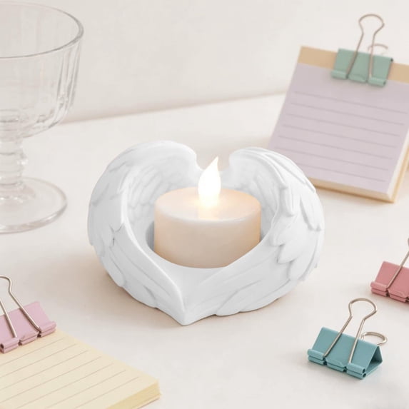 Multi‑Color Angel Wing Heart‑Shaped Plastic Candle Holder,Textured Feather Tealight Stand,Romantic Reusable Tabletop Ornament for Bedroom Wedding Party Home Decor