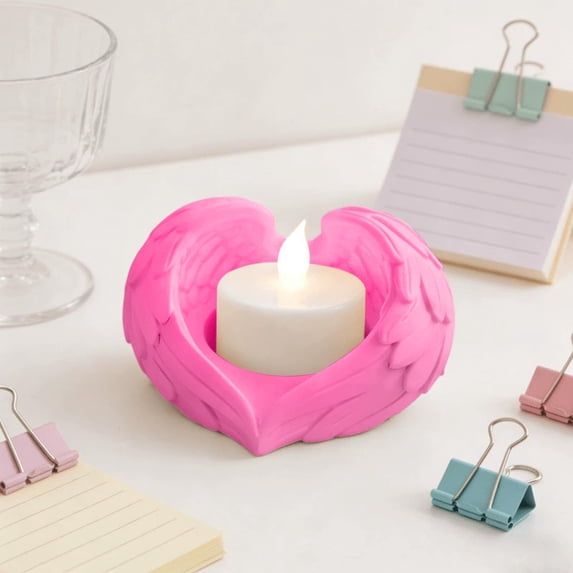 Multi‑Color Angel Wing Heart‑Shaped Plastic Candle Holder,Textured Feather Tealight Stand,Romantic Reusable Tabletop Ornament for Bedroom Wedding Party Home Decor
