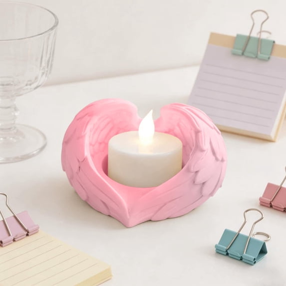 Multi‑Color Angel Wing Heart‑Shaped Plastic Candle Holder,Textured Feather Tealight Stand,Romantic Reusable Tabletop Ornament for Bedroom Wedding Party Home Decor