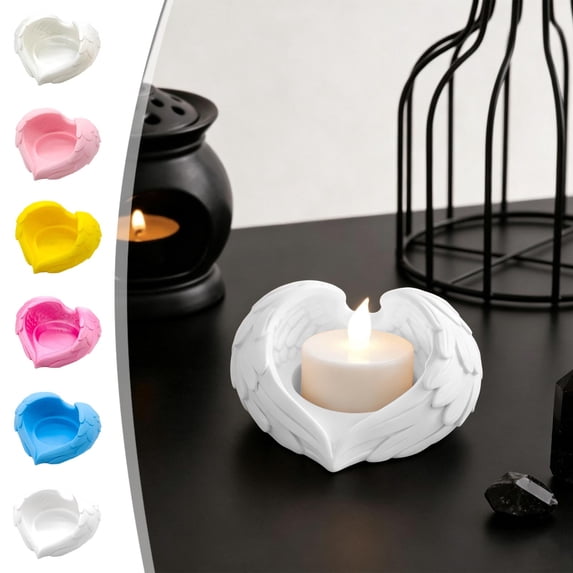 Multi‑Color Angel Wing Heart‑Shaped Plastic Candle Holder,Textured Feather Tealight Stand,Romantic Reusable Tabletop Ornament for Bedroom Wedding Party Home Decor