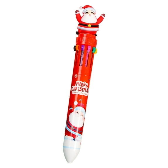 Multi Color Ballpoint Pen, 10 Ink Colors, Multi Color Press Pen with Christmas Designs, Retractable, Smooth Writing, Gift Set